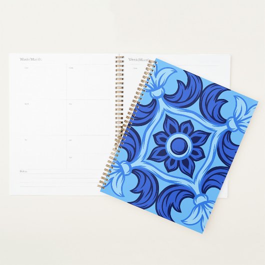 青フローラタイルパターンヴィンテージ 地中海の プランナー手帳