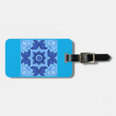 青フローラタイルパターンヴィンテージ 地中海の ラゲッジタグ (正面横)