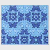 青フローラタイルパターンヴィンテージ 地中海の ラッピングペーパー (フラット)