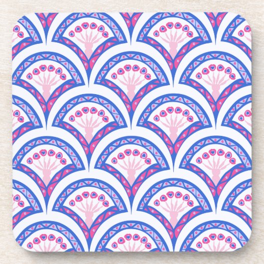 青フローラダマスク模様 コースター (正面)