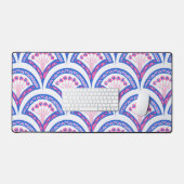 青フローラダマスク模様 デスクマット (キーボード&マウス)