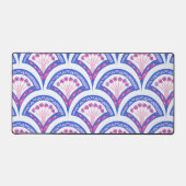 青フローラダマスク模様 デスクマット (正面)