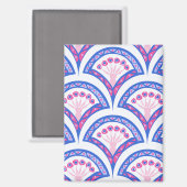 青フローラダマスク模様 マグネット (正面/裏面)