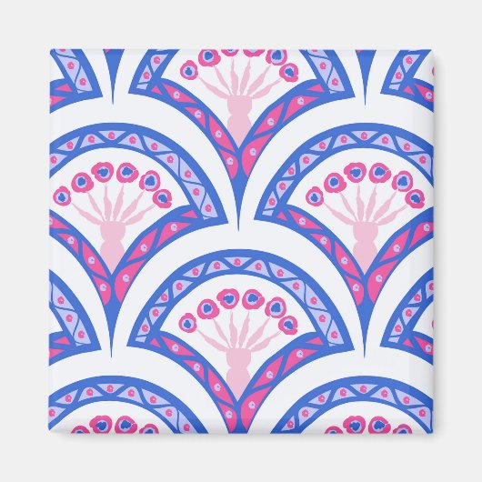 青フローラダマスク模様 マグネット (正面)