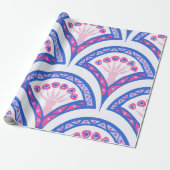 青フローラダマスク模様 ラッピングペーパー (アンロールド)