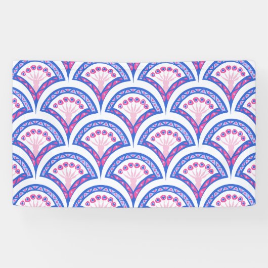 青フローラダマスク模様 横断幕 (横)