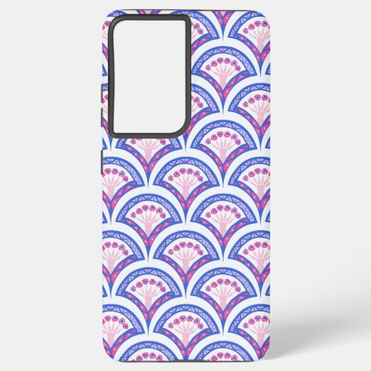 青フローラダマスク模様 SAMSUNG GALAXYケース (裏面)