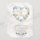 青フローラハートフレーム大理石ボーイ確認 招待状 (正面/裏面)