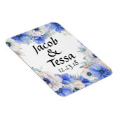 青フローラハートリース パーソナライズされた マグネット (右側)