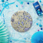 青フローラパッチワークキルト ペーパープレート (パーティー)