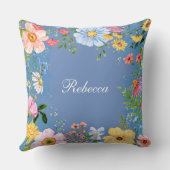 青フローラパーソナライズされた装飾用クッション クッション (裏面)