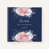 青フローラピンク銀色の葉の白の名前 ノートブック (正面)