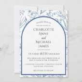 青フローラフレーム水彩結婚式招待状 招待状 (正面)