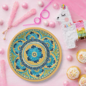 青フローラメキシカンタイル ペーパープレート (パーティー)