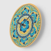 青フローラメキシカンタイル ラージ壁時計 (傾斜)
