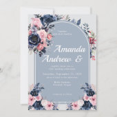 青フローラモダン結婚の 招待状 (正面)