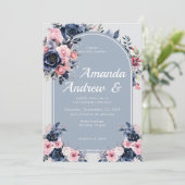 青フローラモダン結婚の 招待状 (スタンド正面)