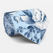 青フローラヴィンテージ花 ネクタイ (ロール)
