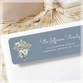 青フローラ十字 |差出人住所ラベル ラベル