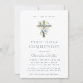 青フローラ十字 | First Holy Communion 招待状 (正面)