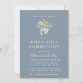 青フローラ十字 | First Holy Communion 招待状 (正面)