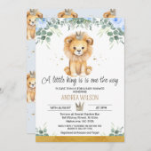 青フローラ小さなキングライオンベビーシャワー 招待状 (正面/裏面)