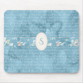 青フローラ水彩モノグラム素朴マウスパッド マウスパッド (正面)