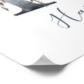 青フローラ水彩モノグラムH名 ポスター (角)