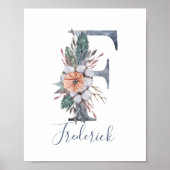 青フローラ水彩画の姓のポスター ポスター (正面)