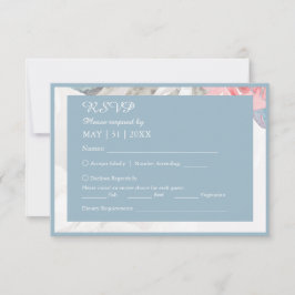 青フローラ水彩野花結婚牡丹 出欠カード