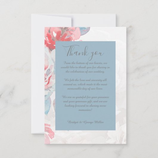 青フローラ水彩野花結婚花 サンキューカード (正面)