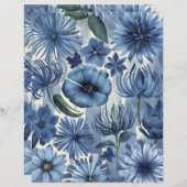 青フローラ水色の花スクラップブック紙 (正面/裏面)