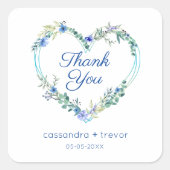 青フローラ水色ハート葉付 スクエアシール (正面)