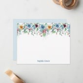 青フローラ水色パーソナライズされた ノートカード (正面/裏面インサイチュ)