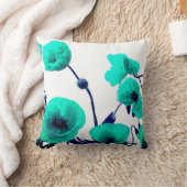 青フローラ水色ポピー花モダン白 クッション (ブランケット)