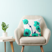 青フローラ水色ポピー花モダン白 クッション (椅子)