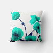 青フローラ水色ポピー花モダン白 クッション (裏面)