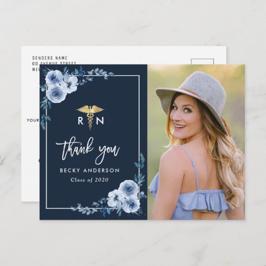 青フローラ看護学校卒業感謝してい前 ポストカード (正面/裏面)