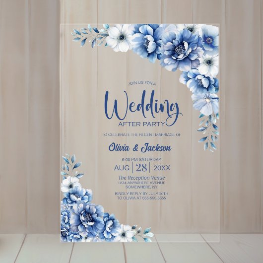 青フローラ結婚の後のパーティー アクリル招待状