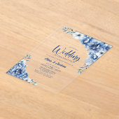 青フローラ結婚の後のパーティー アクリル招待状 (レイダウン)