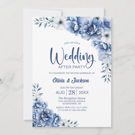 青フローラ結婚の後のパーティー 招待状 (正面)