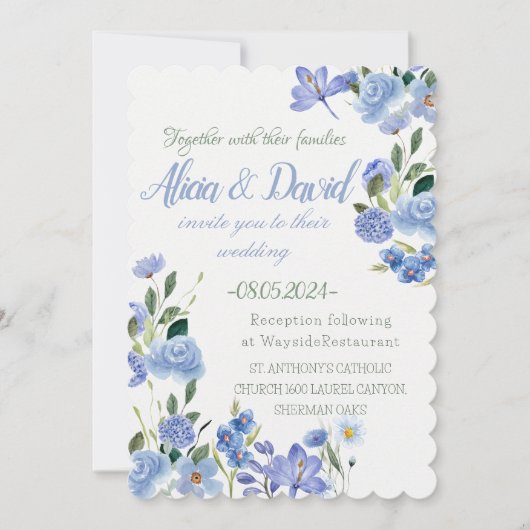 青フローラ結婚式招待状。 招待状 (正面)