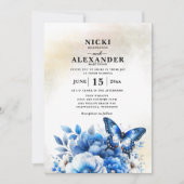 青フローラ結婚蝶 招待状 (正面)