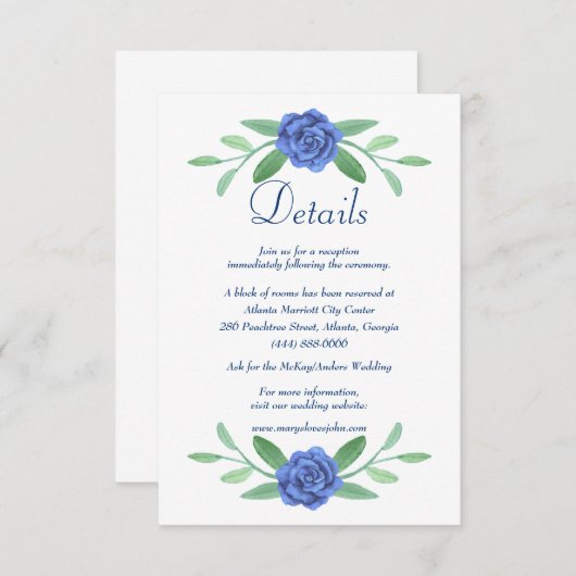 青フローラ緑の葉結婚の詳細カード (正面/裏面)