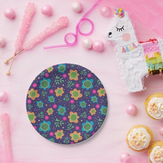 青フローラ誕生日おもしろいパタカラフルーン ペーパープレート (パーティー)