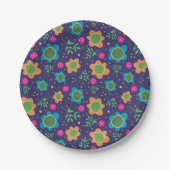 青フローラ誕生日おもしろいパタカラフルーン ペーパープレート (正面)