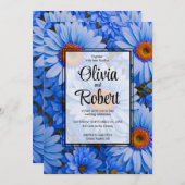 青フローラ青ひまわり青デイジー結婚ズ 招待状 (正面/裏面)