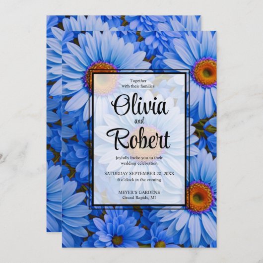 青フローラ青ひまわり青デイジー結婚ズ 招待状 (正面/裏面)