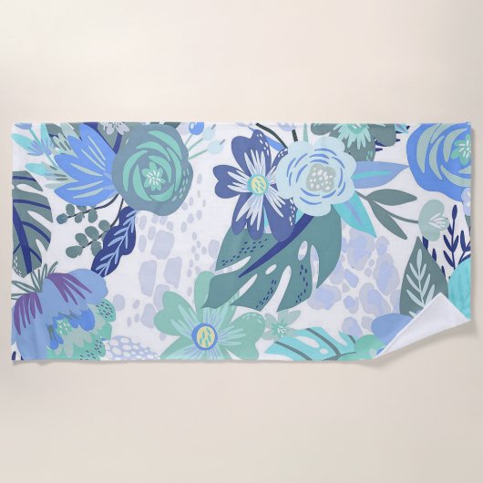 青フローラ ビーチタオル (正面)