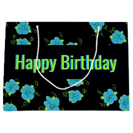 青フローラ（黒） ラージペーパーバッグ